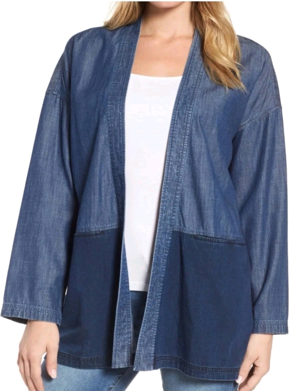 Eileen Fisher Organic Cotton  light blue denim shirt jacket Womens Sz L